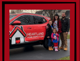 family standing near Heartland Home Inspections car
